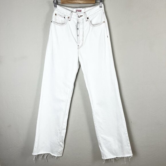 Solid & Striped X Re/Done Beach Jeans White Wide Leg Raw Hem High Rise‎ Size 27 - Picture 1 of 16